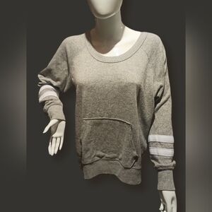 Lily White Gray Sweater with White Sleeve Stripes